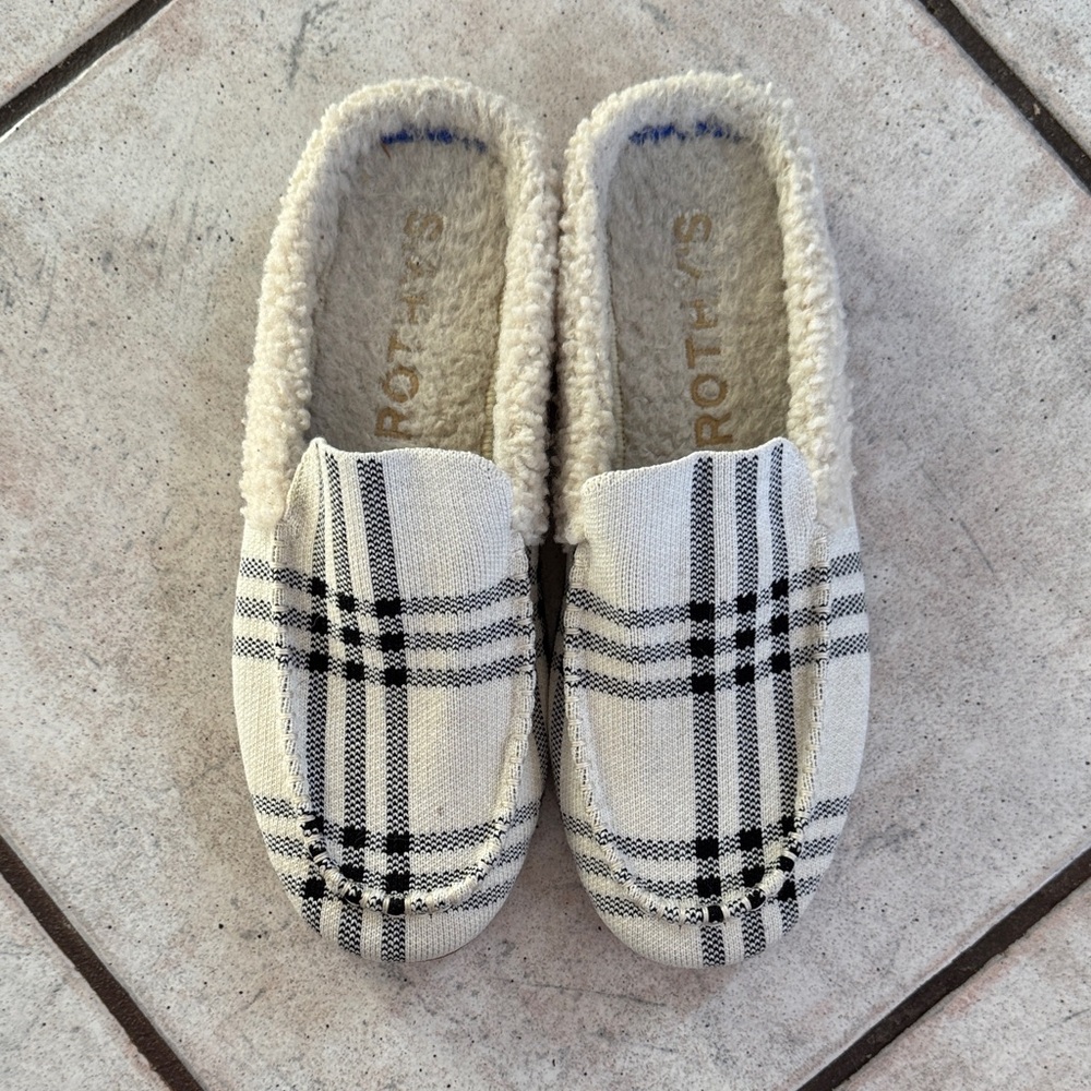 Rothy's Black and Ivory Plaid Slippers